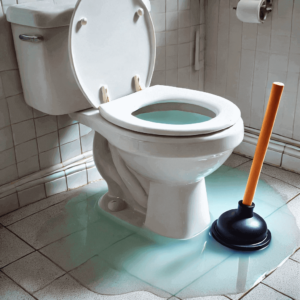 Eau stagnante dans des toilettes bouchées