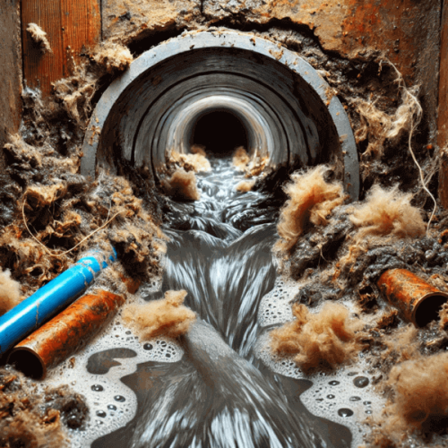 Canalisation bouchée par accumulations de débris nécessitant un débouchage urgent et professionnel